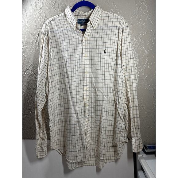 Ralph Lauren Cream Plaid Classic Fit Long Sleeve Button Down Shirt Size Large - Picture 1 of 4